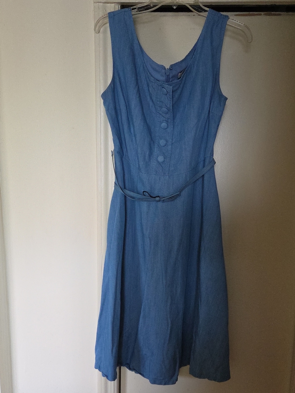 New York & Company Chambray Blue Sleeveless Midi Dress with Belt